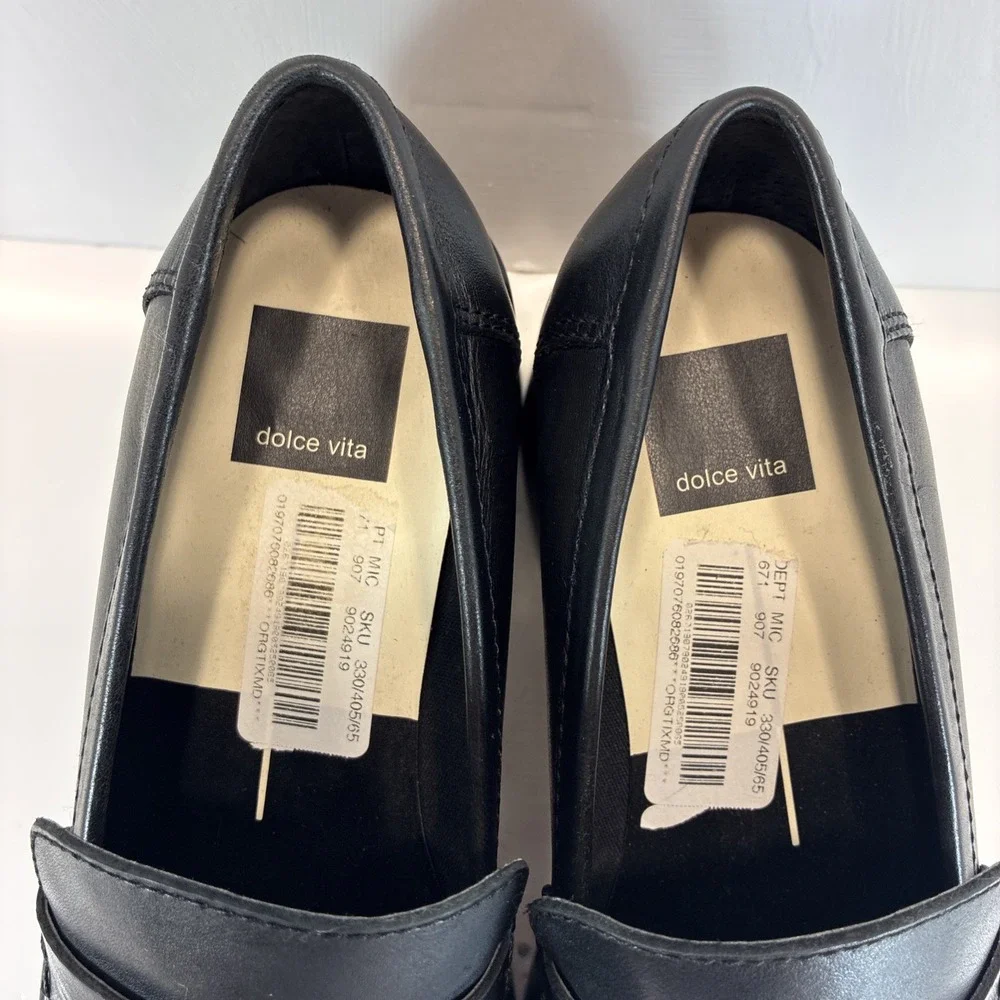 Women's 7.5 Shoes Dolce Vita Black Leather Yanni Platform Penny Loafers Mint